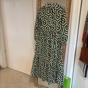 Zara Geometric Green and White Maxi Dress